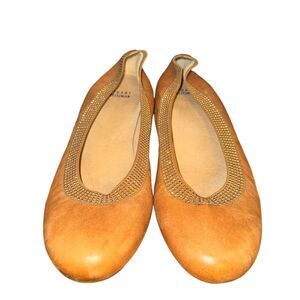 Stuart Weitzman Lastikon Ballet Flats Women's Size 9.5 M Tan Leather Studded